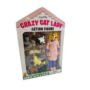 Archie McPhee Crazy Cat Lady Action Figure with 6 Cats New in Box